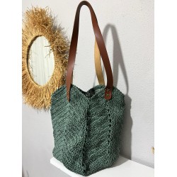 Taba Deri Askılı Yeşil Örgü Çanta 